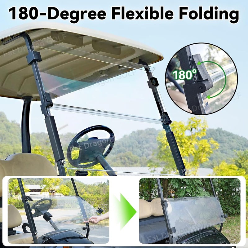 Panglong Precedent Golf Cart Windshield Clear & Tinted, with All Windshield Clips, Foldable Precedent Windshield Fit 2004-Up Club Car Precedent, Tempo, Onward, 37.59" W X 33.97" H - Image 3